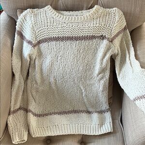 LOFT Cream Crew Neck Sweater with Textured Knit